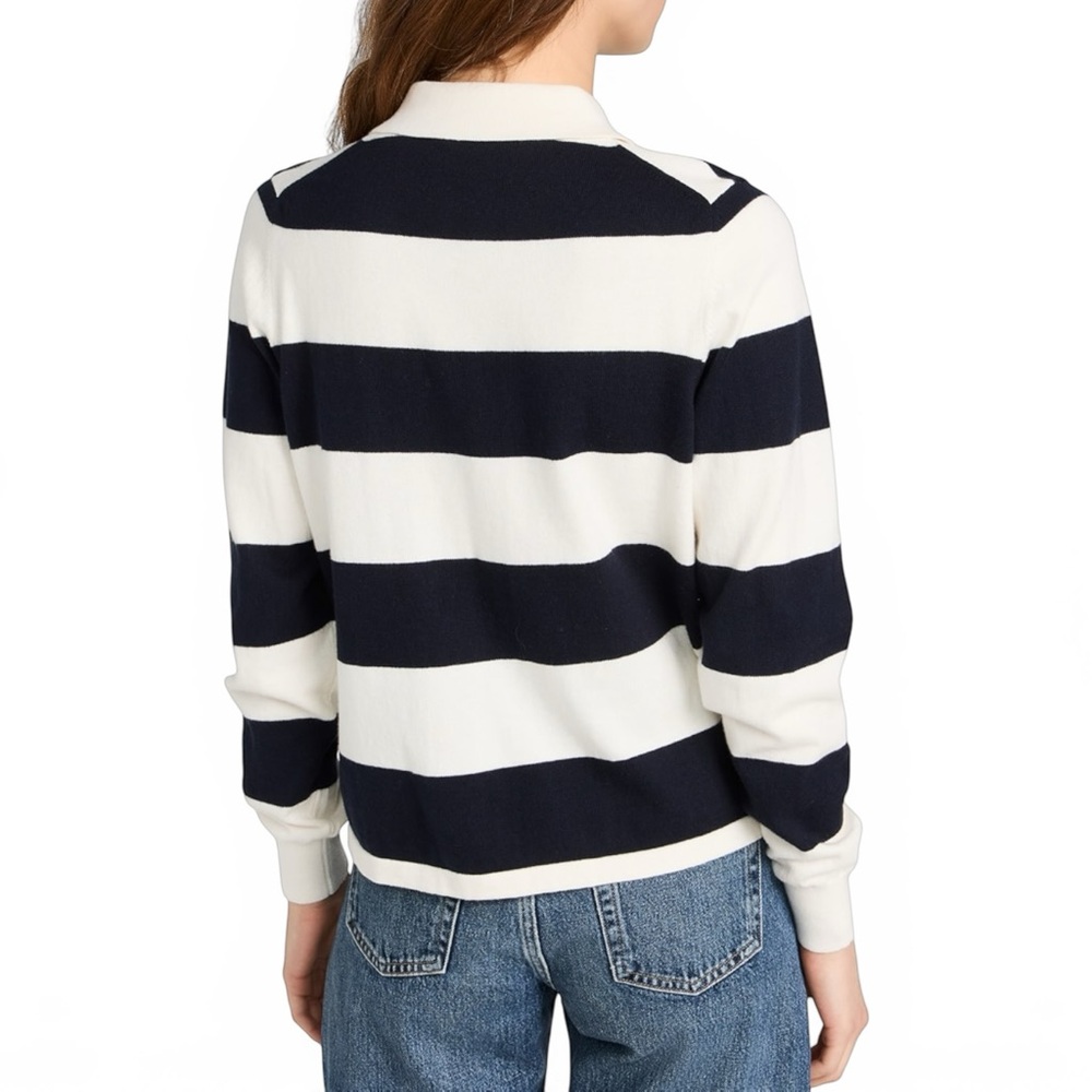 Wyeth Navy White Striped Knit Polo Sweater Cotton Cashmere Womens XS Preppy Top - Picture 3 of 9